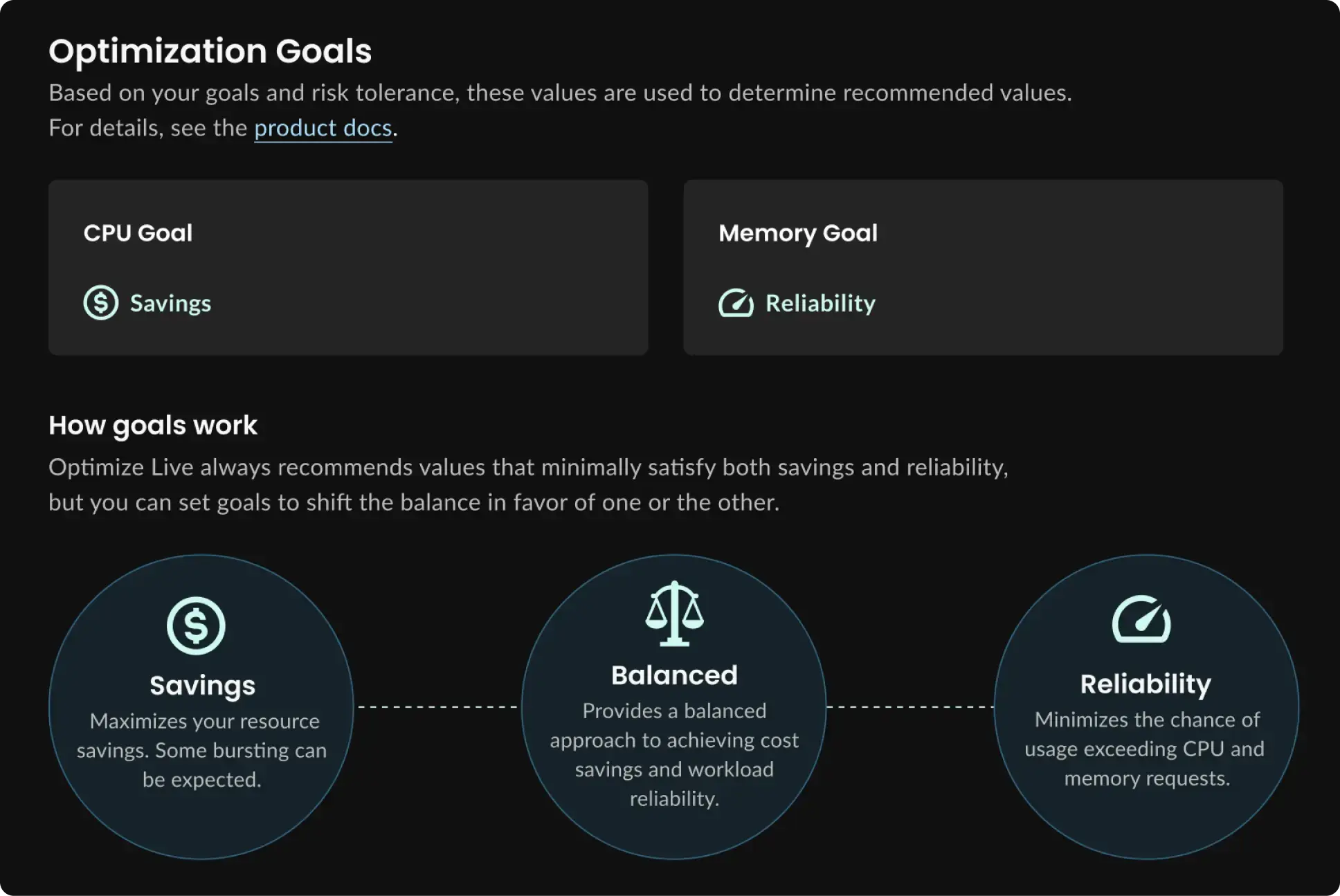 StormForge Optimize Live Optimization goals for kubernetes cost optimization