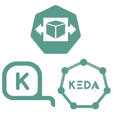 icons for popular Kubernetes open source tools: HPA, Karpenter, KEDA